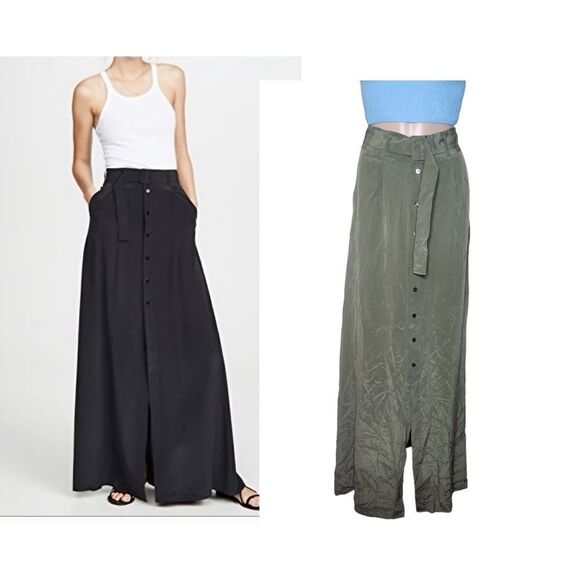 NWT L'agence Mondetta women's Size 2 Green silk buttoned front maxi Casual skirt - Picture 1 of 7